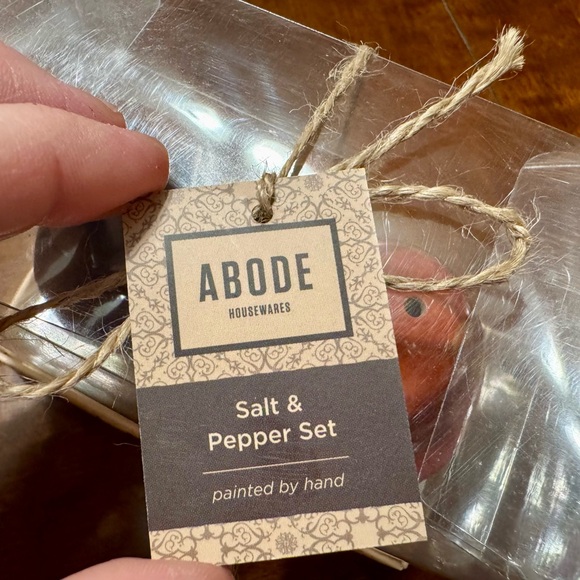 Abode Hand Painted Ceramic Salt & Pepper Set - Blue and Orange - Picture 3 of 3